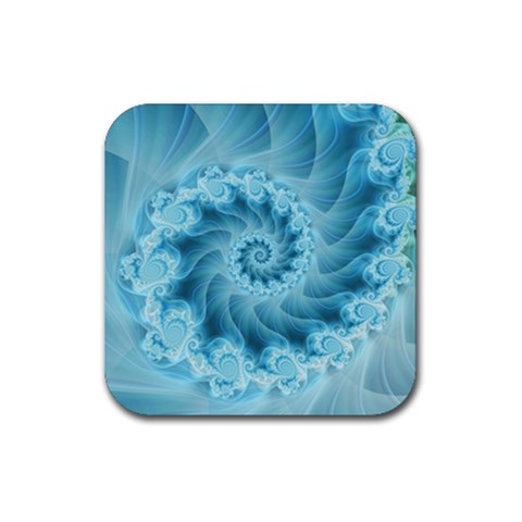 Silky Blue Spiral Fractal Rubber Coaster (Square) from ArtsNow.com Front