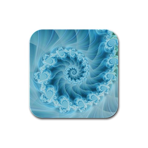 Silky Blue Spiral Fractal Rubber Square Coaster (4 pack) from ArtsNow.com Front