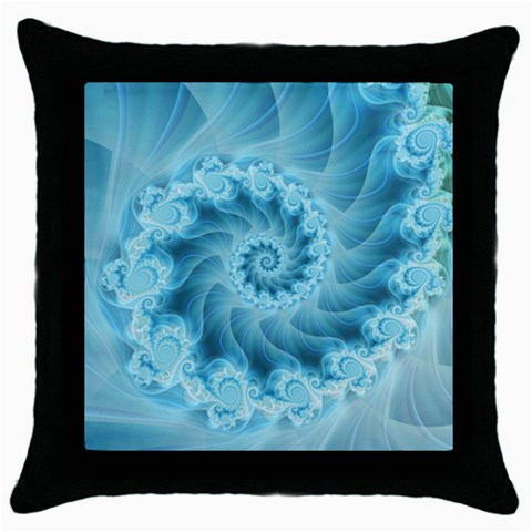 Silky Blue Spiral Fractal Throw Pillow Case (Black) from ArtsNow.com Front