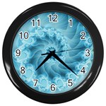 Silky Blue Spiral Fractal Wall Clock (Black)