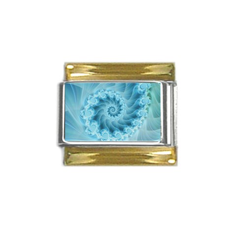 Silky Blue Spiral Fractal Gold Trim Italian Charm (9mm) from ArtsNow.com Front