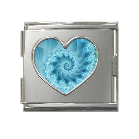 Silky Blue Spiral Fractal Mega Link Heart Italian Charm (18mm) from ArtsNow.com Front