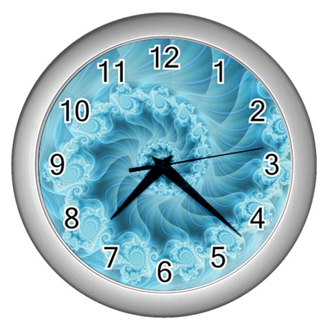 Silky Blue Spiral Fractal Wall Clock (Silver) from ArtsNow.com Front