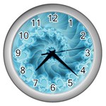 Silky Blue Spiral Fractal Wall Clock (Silver)