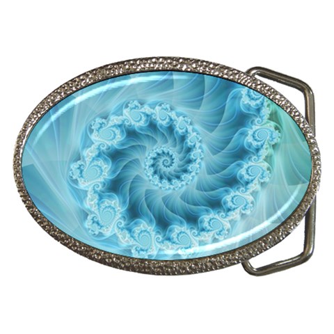 Silky Blue Spiral Fractal Belt Buckle from ArtsNow.com Front