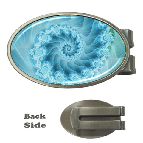 Silky Blue Spiral Fractal Money Clip (Oval) from ArtsNow.com Front