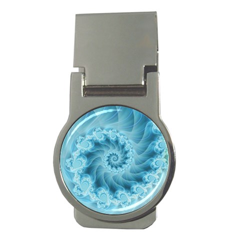 Silky Blue Spiral Fractal Money Clip (Round) from ArtsNow.com Front