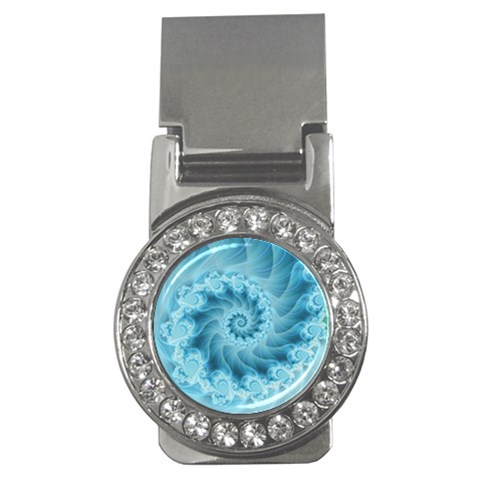 Silky Blue Spiral Fractal Money Clip (CZ) from ArtsNow.com Front