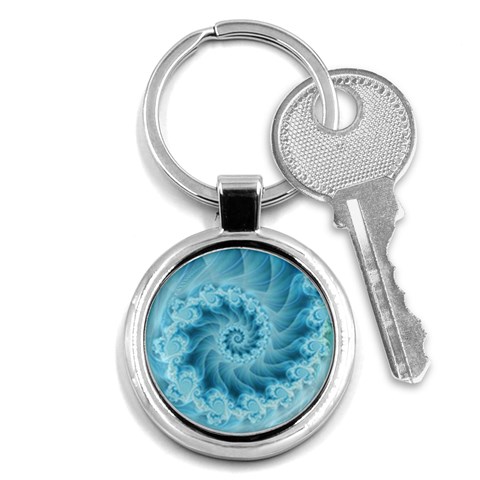 Silky Blue Spiral Fractal Key Chain (Round) from ArtsNow.com Front