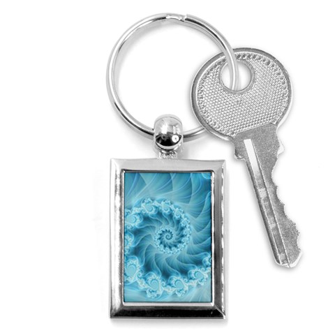 Silky Blue Spiral Fractal Key Chain (Rectangle) from ArtsNow.com Front