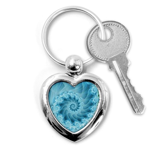 Silky Blue Spiral Fractal Key Chain (Heart) from ArtsNow.com Front