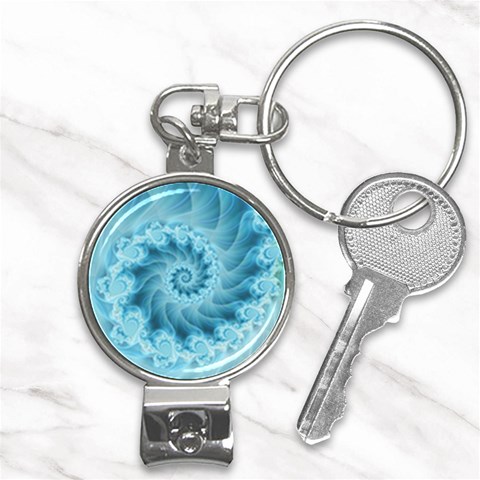 Silky Blue Spiral Fractal Nail Clippers Key Chain from ArtsNow.com Front