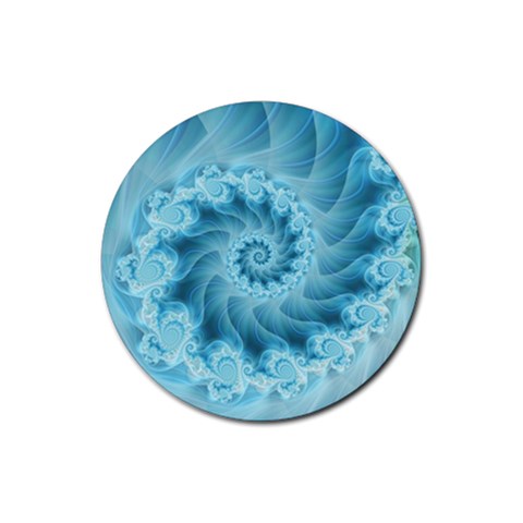 Silky Blue Spiral Fractal Rubber Coaster (Round) from ArtsNow.com Front