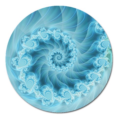 Silky Blue Spiral Fractal Magnet 5  (Round) from ArtsNow.com Front