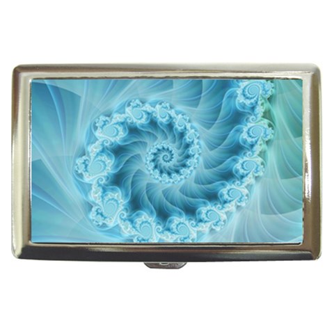 Silky Blue Spiral Fractal Cigarette Money Case from ArtsNow.com Front