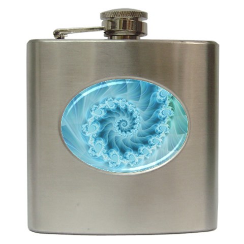 Silky Blue Spiral Fractal Hip Flask (6 oz) from ArtsNow.com Front