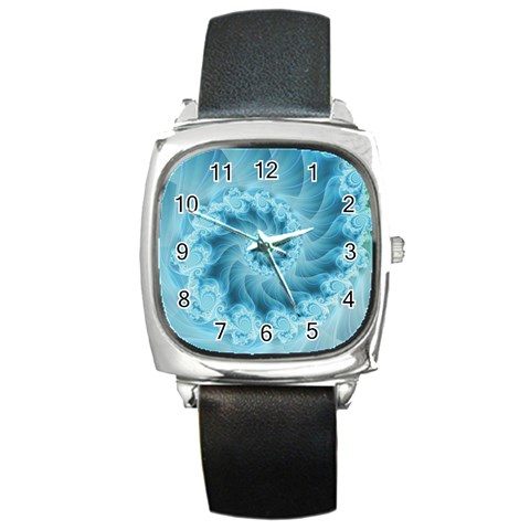 Silky Blue Spiral Fractal Square Metal Watch from ArtsNow.com Front