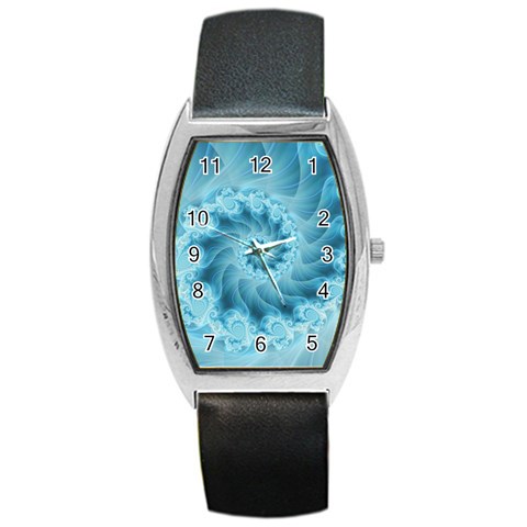 Silky Blue Spiral Fractal Barrel Style Metal Watch from ArtsNow.com Front