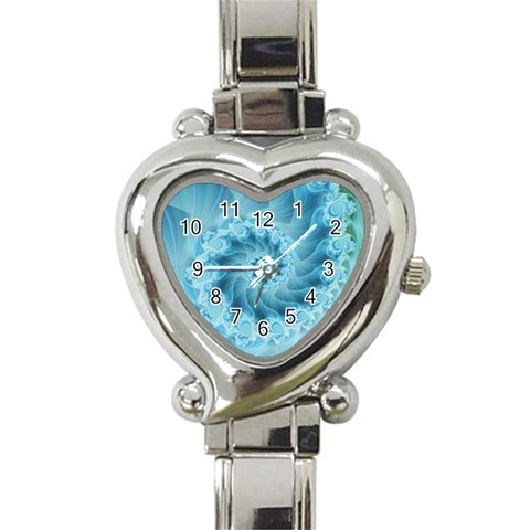 Silky Blue Spiral Fractal Heart Italian Charm Watch from ArtsNow.com Front