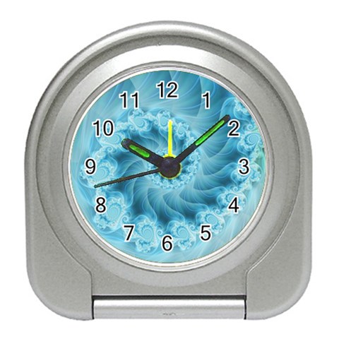 Silky Blue Spiral Fractal Travel Alarm Clock from ArtsNow.com Front