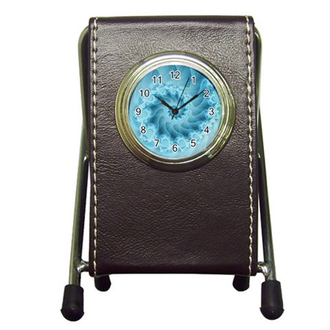 Silky Blue Spiral Fractal Pen Holder Desk Clock from ArtsNow.com Front