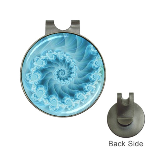 Silky Blue Spiral Fractal Golf Ball Marker Hat Clip from ArtsNow.com Front