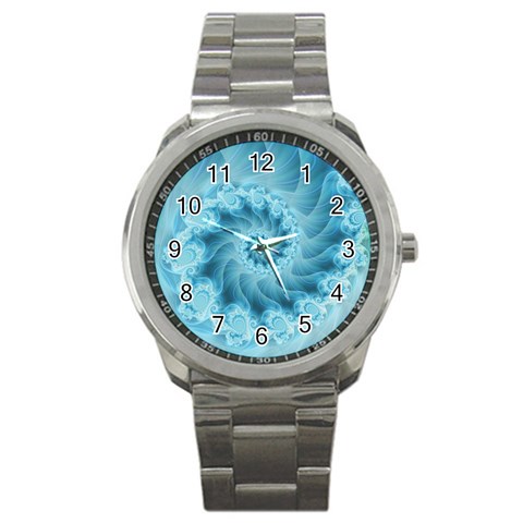 Silky Blue Spiral Fractal Sport Metal Watch from ArtsNow.com Front