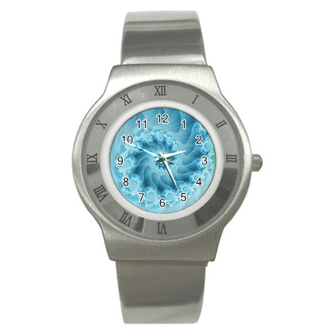 Silky Blue Spiral Fractal Stainless Steel Watch from ArtsNow.com Front