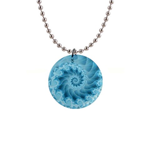 Silky Blue Spiral Fractal 1  Button Necklace from ArtsNow.com Front