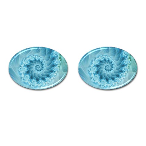 Silky Blue Spiral Fractal Cufflinks (Oval) from ArtsNow.com Front(Pair)