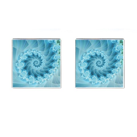 Silky Blue Spiral Fractal Cufflinks (Square) from ArtsNow.com Front(Pair)