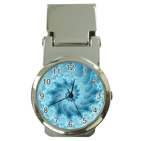 Silky Blue Spiral Fractal Money Clip Watch from ArtsNow.com Front