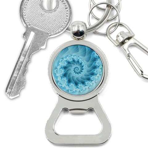 Silky Blue Spiral Fractal Bottle Opener Key Chain from ArtsNow.com Front