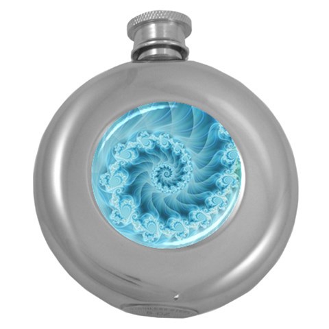 Silky Blue Spiral Fractal Hip Flask (5 oz) from ArtsNow.com Front