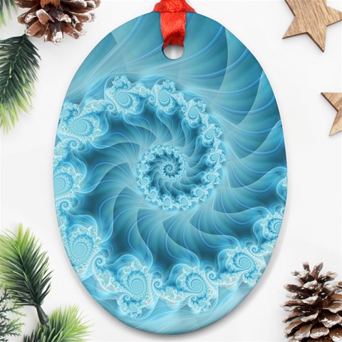 Silky Blue Spiral Fractal Oval Ornament (Two Sides) from ArtsNow.com Front