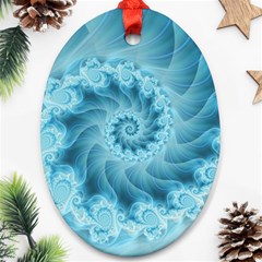 Silky Blue Spiral Fractal Oval Ornament (Two Sides) from ArtsNow.com Front