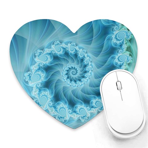 Silky Blue Spiral Fractal Heart Mousepad from ArtsNow.com Front