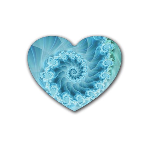 Silky Blue Spiral Fractal Rubber Coaster (Heart) from ArtsNow.com Front