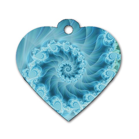 Silky Blue Spiral Fractal Dog Tag Heart (One Side) from ArtsNow.com Front