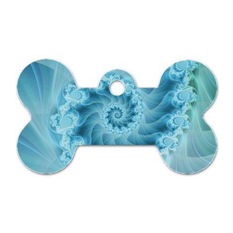 Silky Blue Spiral Fractal Dog Tag Bone (One Side) from ArtsNow.com Front