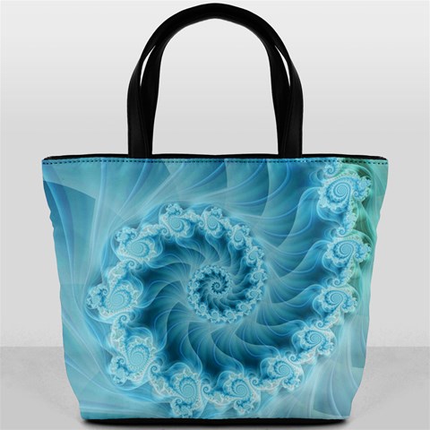 Silky Blue Spiral Fractal Bucket Bag from ArtsNow.com Front