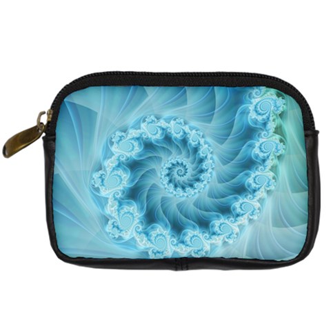 Silky Blue Spiral Fractal Digital Camera Leather Case from ArtsNow.com Front