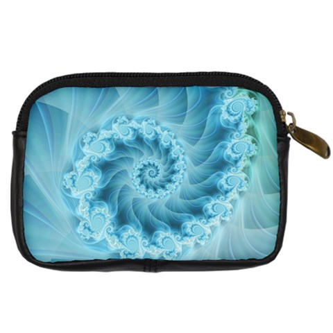 Silky Blue Spiral Fractal Digital Camera Leather Case from ArtsNow.com Back