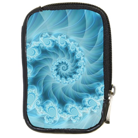 Silky Blue Spiral Fractal Compact Camera Leather Case from ArtsNow.com Front