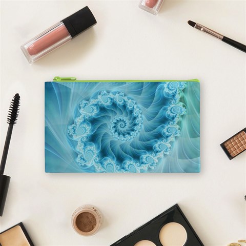 Silky Blue Spiral Fractal Cosmetic Bag (Small) from ArtsNow.com Front