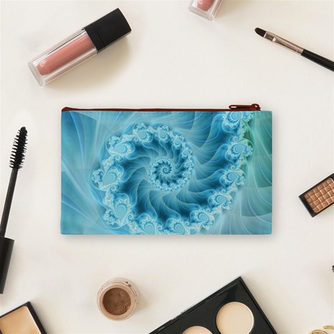 Silky Blue Spiral Fractal Cosmetic Bag (Small) from ArtsNow.com Back