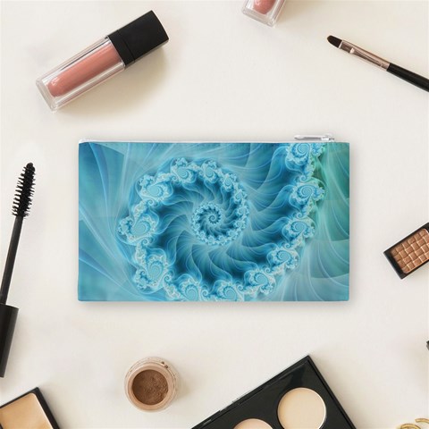 Silky Blue Spiral Fractal Cosmetic Bag (Small) from ArtsNow.com Back