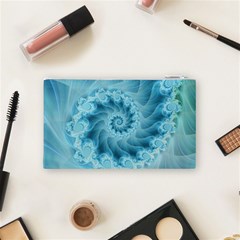 Silky Blue Spiral Fractal Cosmetic Bag (Small) from ArtsNow.com Back