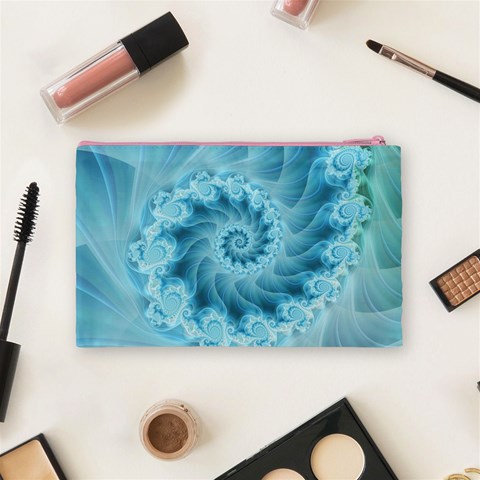 Silky Blue Spiral Fractal Cosmetic Bag (Medium) from ArtsNow.com Back