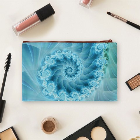 Silky Blue Spiral Fractal Cosmetic Bag (Medium) from ArtsNow.com Back